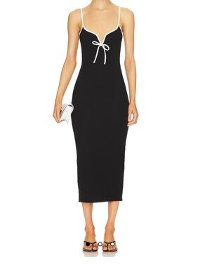 Lovers + Friends Black Midi Slip Dress with White Trim
